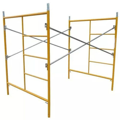 Yellow Powder Coated Q235 Steel Step Ladder Frame Scaffolding for Commercial Construction